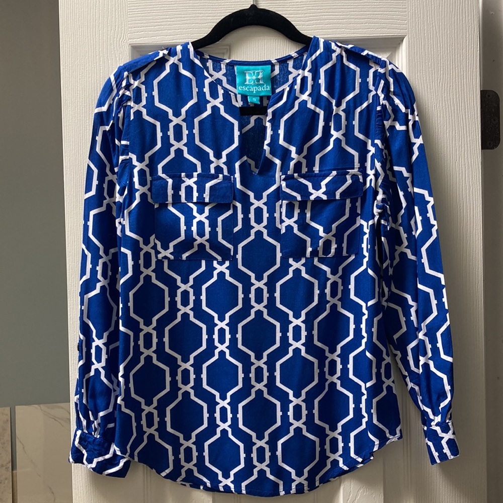 Royal Blue & White Pattern Blouse